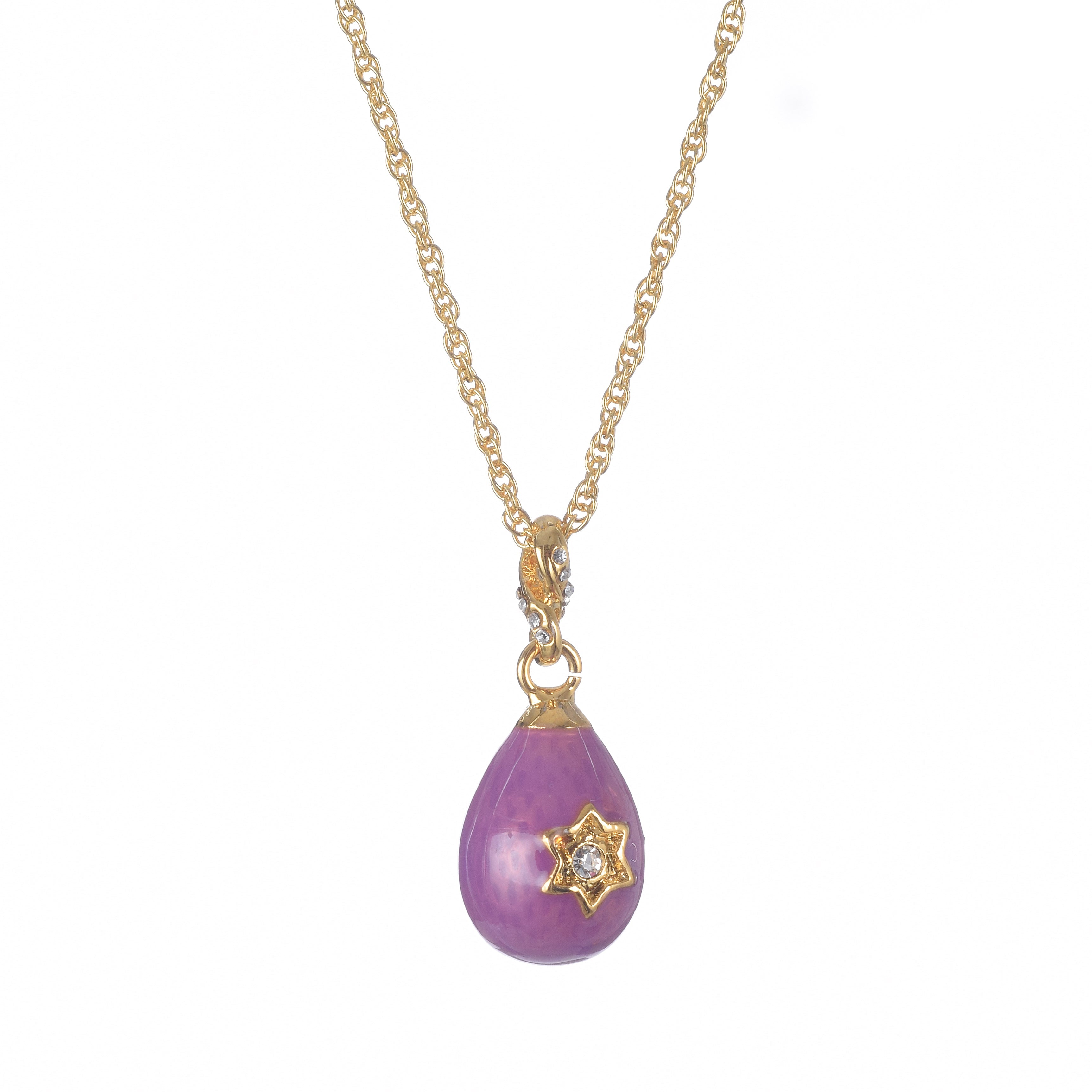 Purple Egg Star of David Pendant Gold Necklace