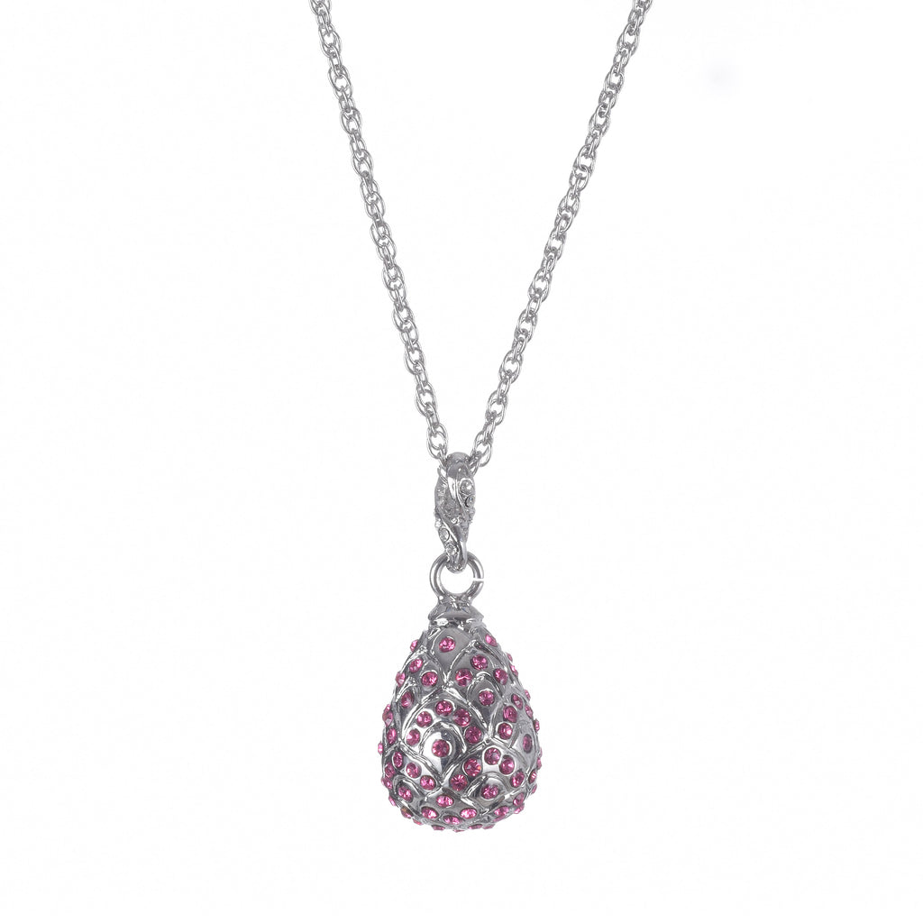 Silver Egg with Pink Crystals Pendant Necklace