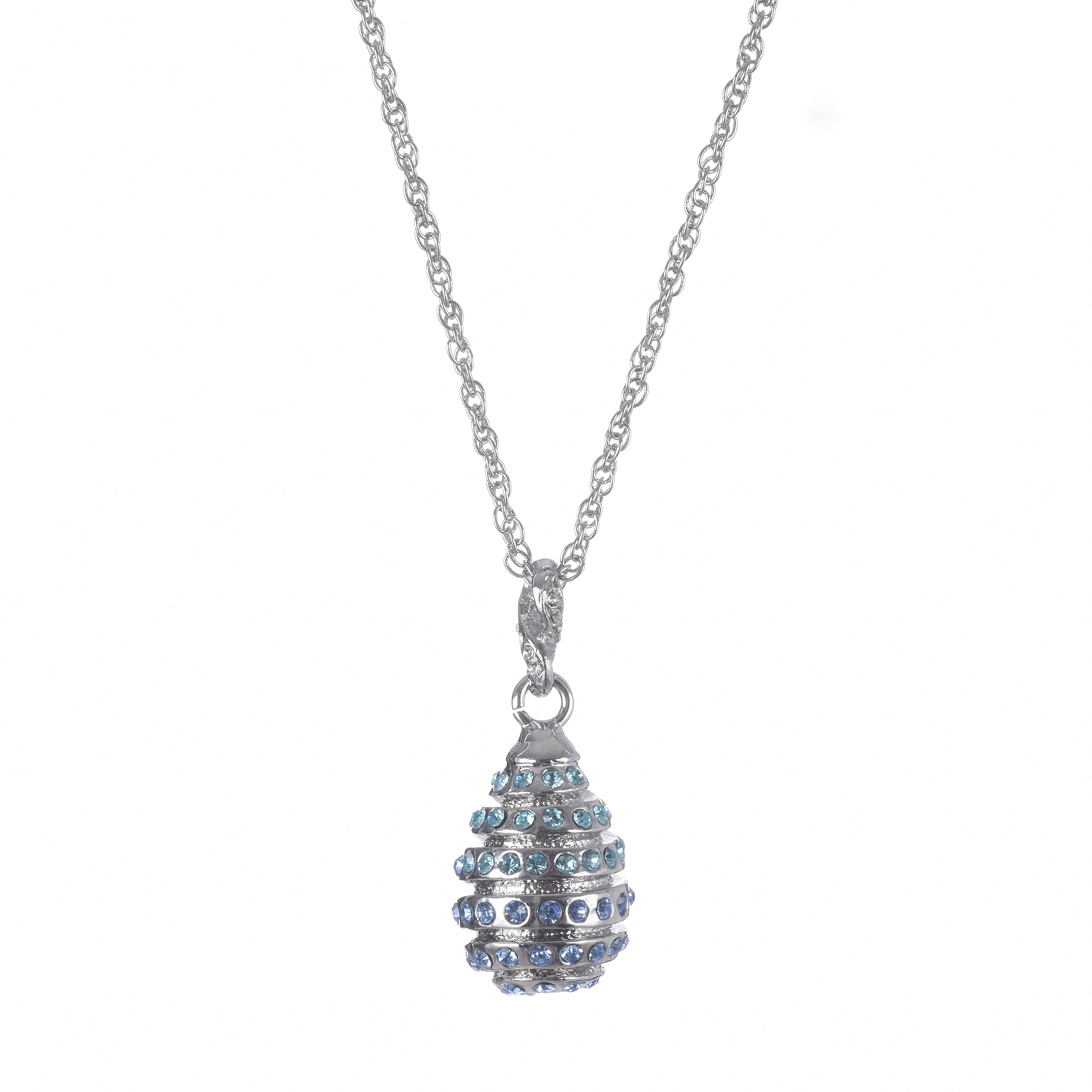 Silver Egg with blue crystals Pendant Necklace
