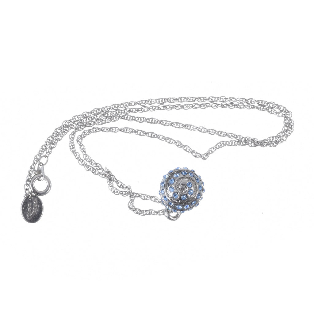 Silver Egg with blue crystals Pendant Necklace