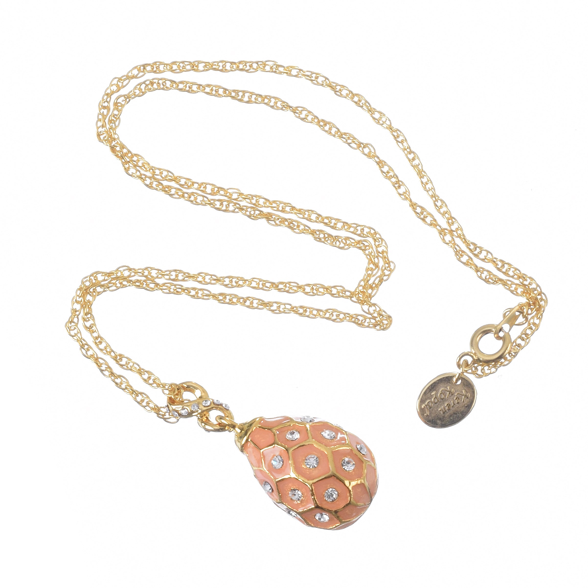 Pink & Gold Egg Pendant Gold Necklace