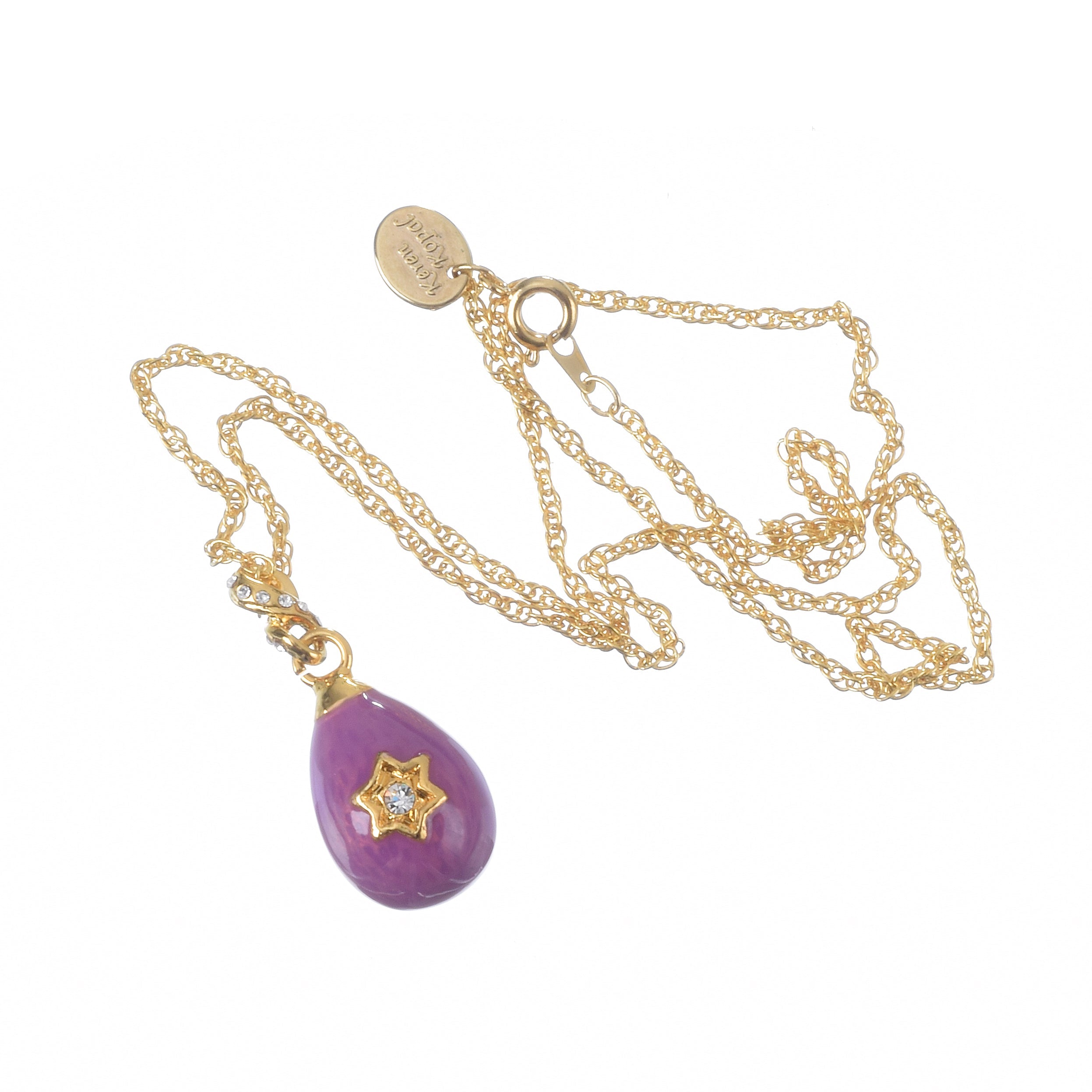 Purple Egg Star of David Pendant Gold Necklace