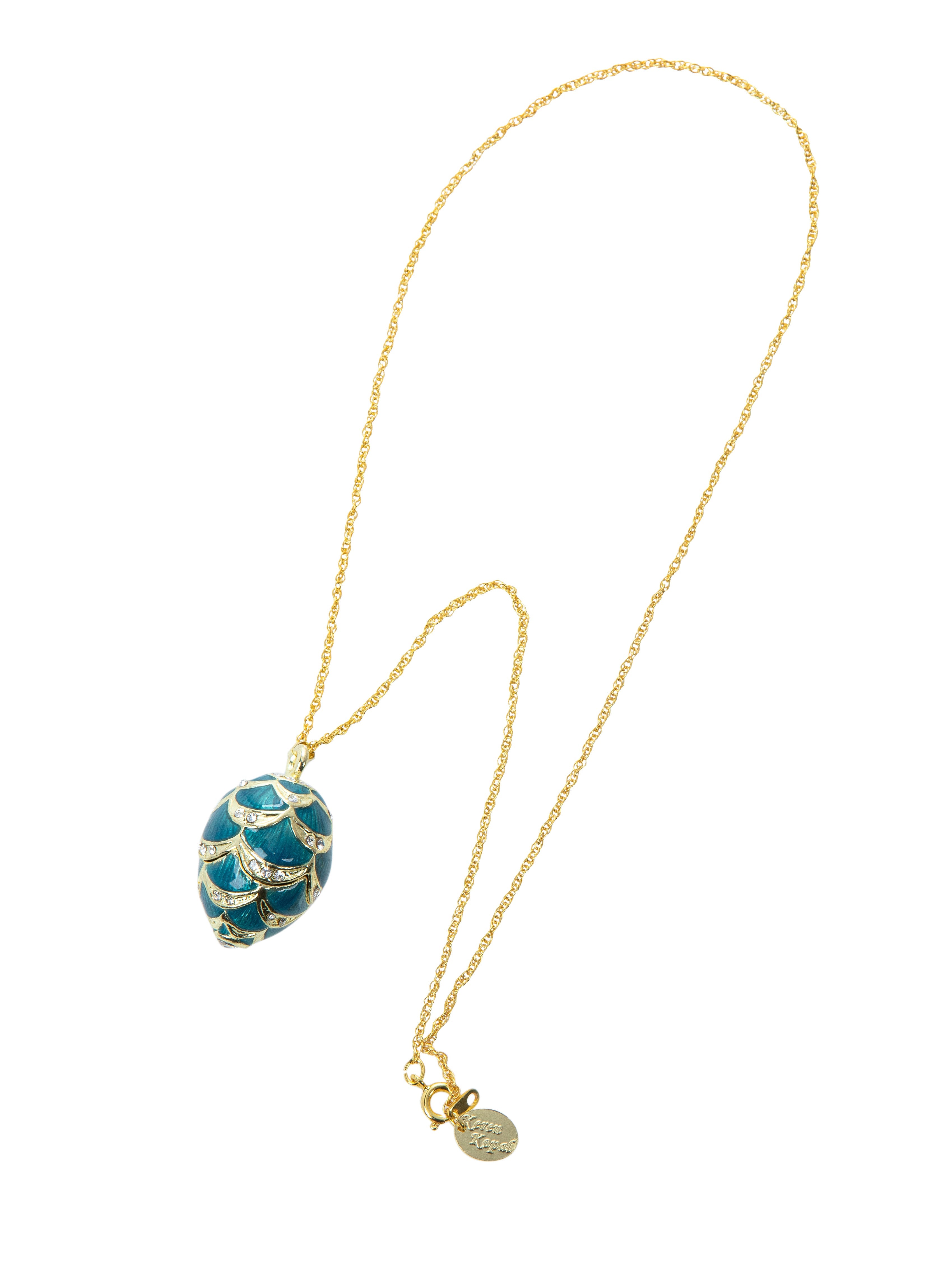 Gold & Light Blue Egg Pendant Necklace
