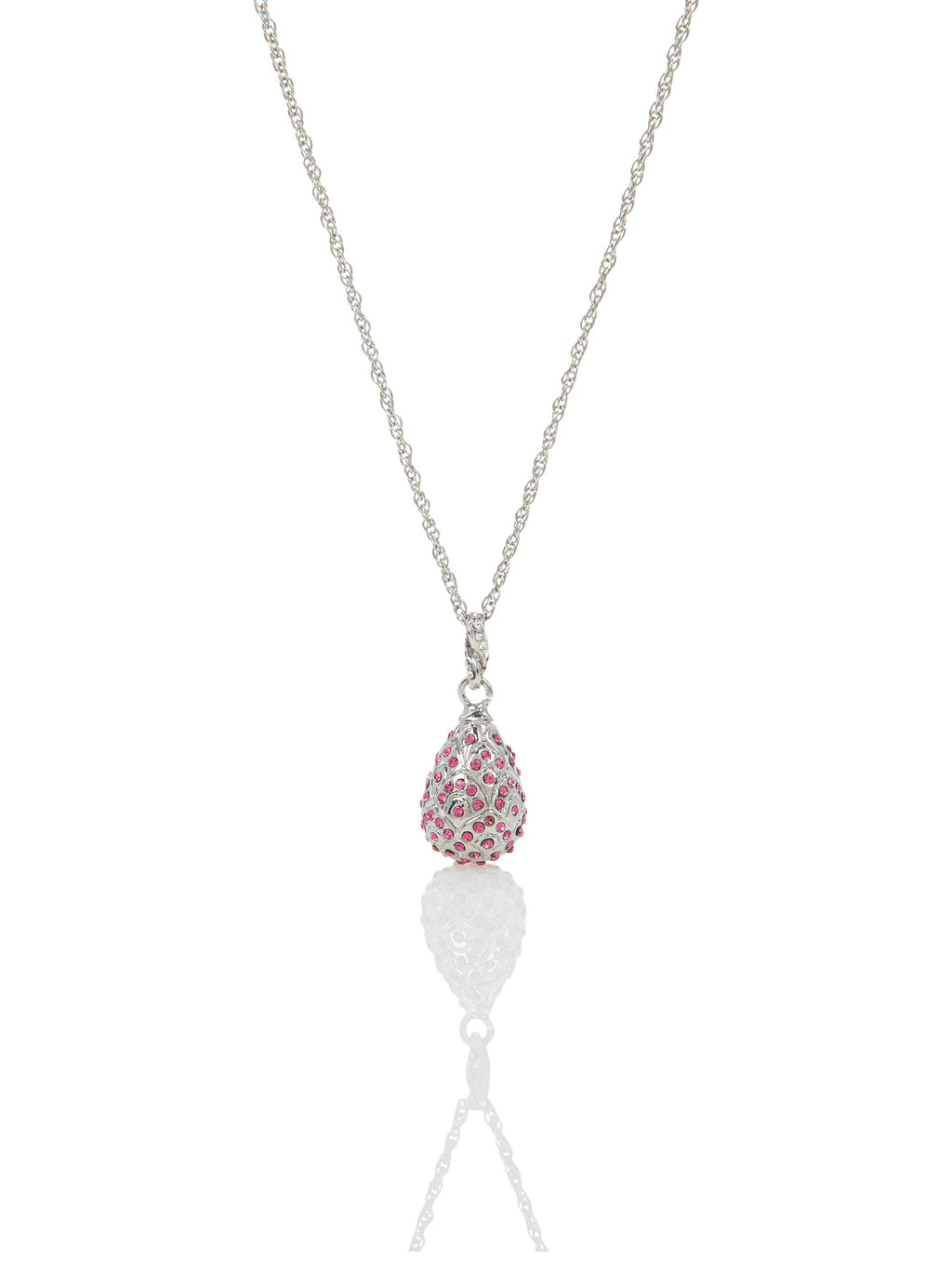 Silver Egg with Pink Crystals Pendant Necklace