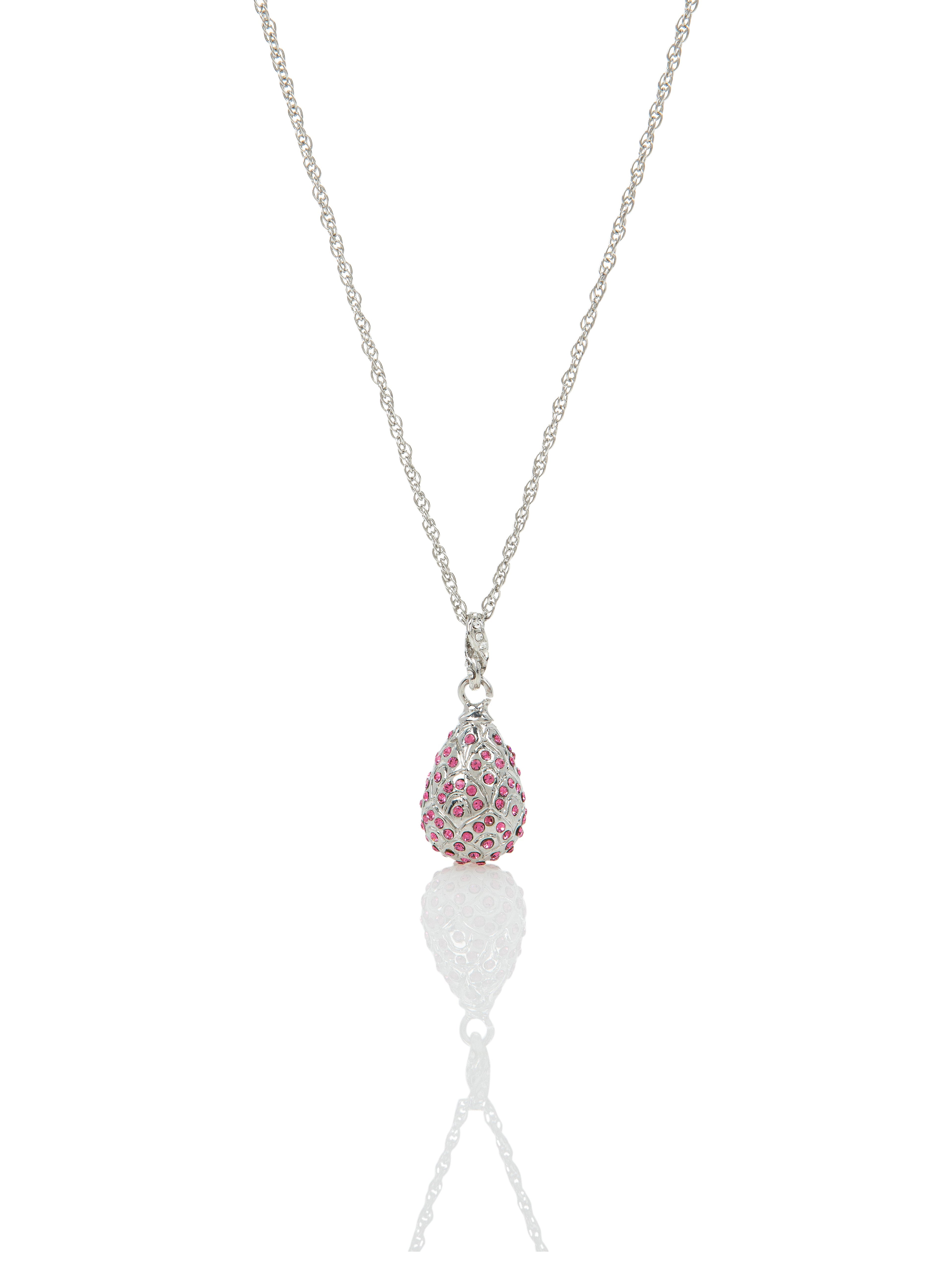 Silver Egg with Pink Crystals Pendant Necklace