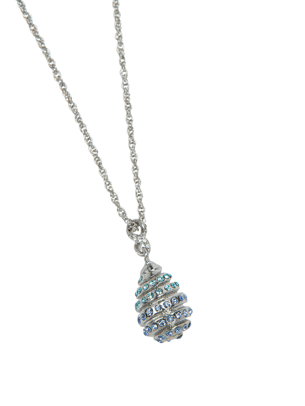 Silver Egg with blue crystals Pendant Necklace