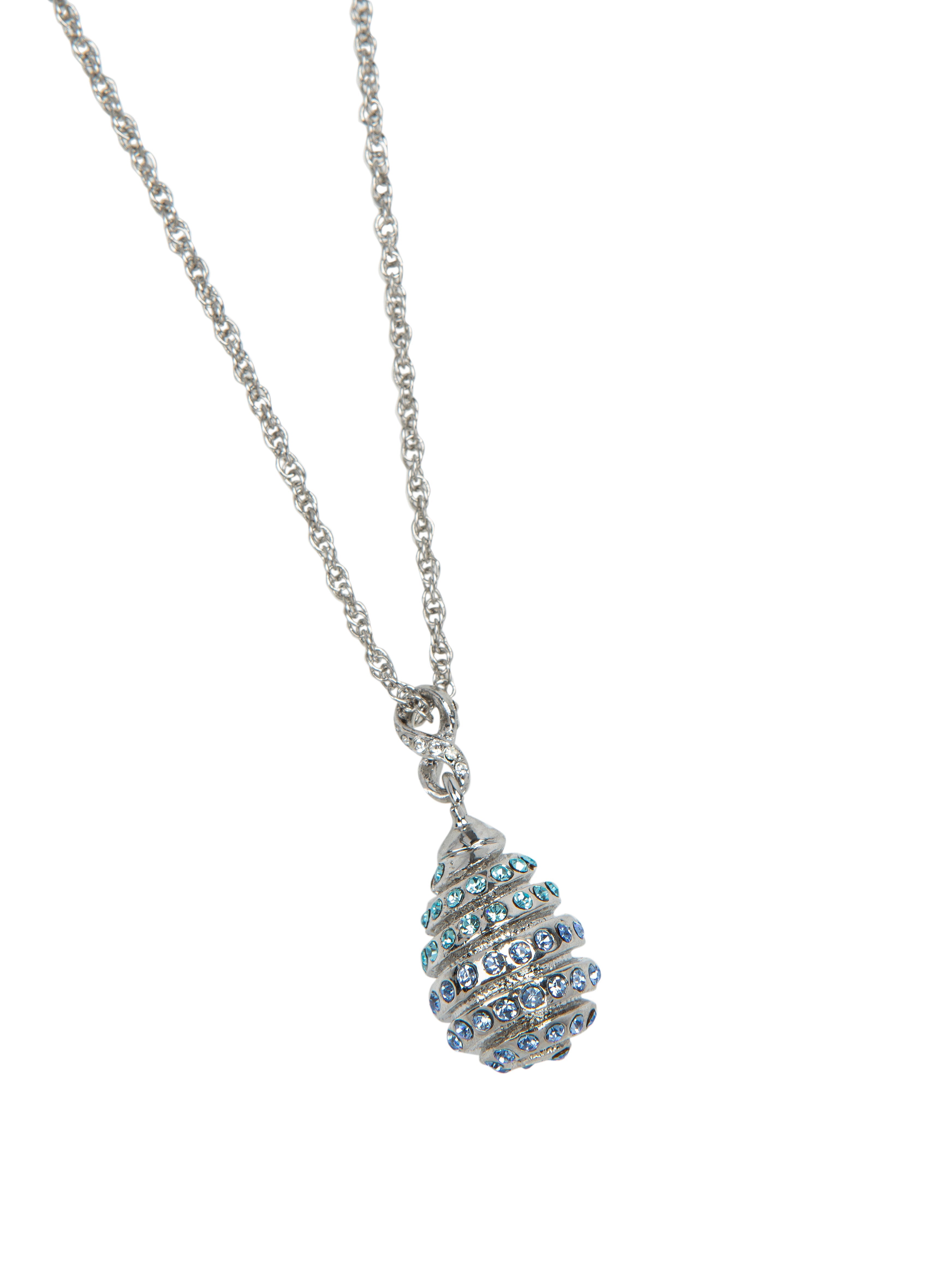 Silver Egg with blue crystals Pendant Necklace