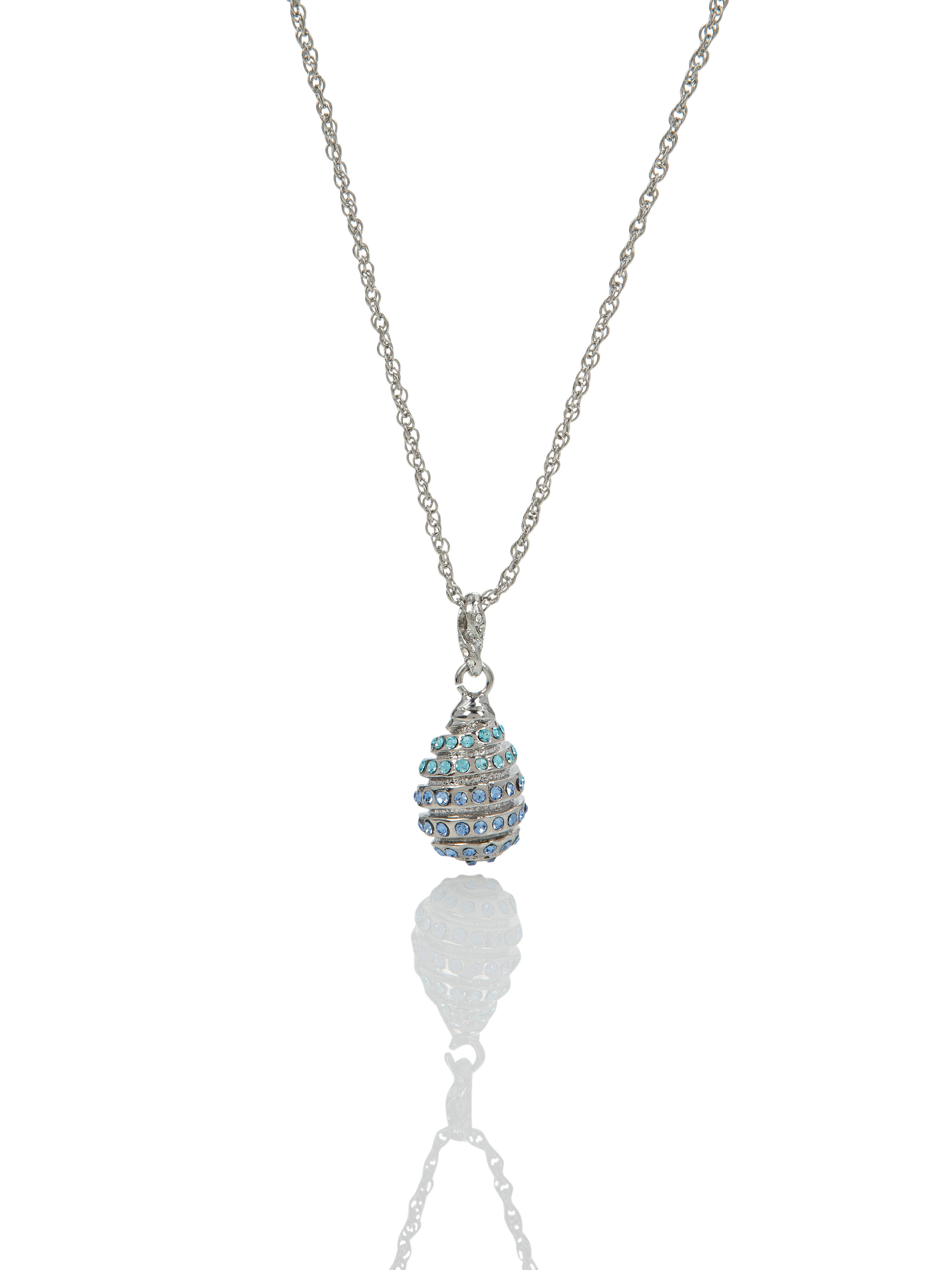 Silver Egg with blue crystals Pendant Necklace