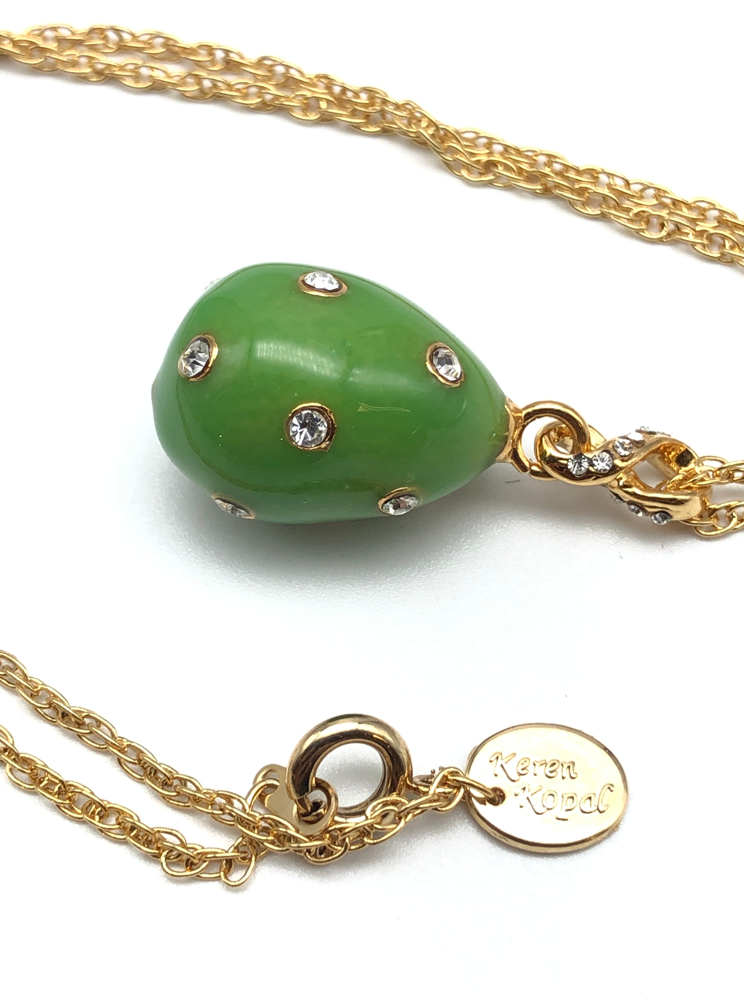 Green Egg Pendant Gold Necklace